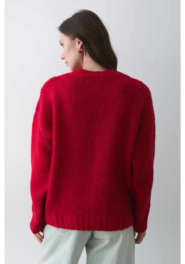 Kırmızı Uzun Kollu Relax Kazak - 251091 Kırmızı