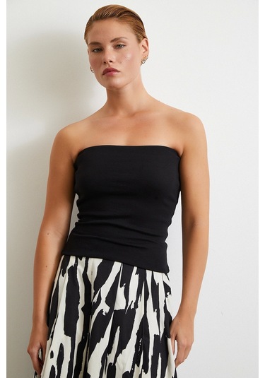 Straplez Top Siyah Siyah