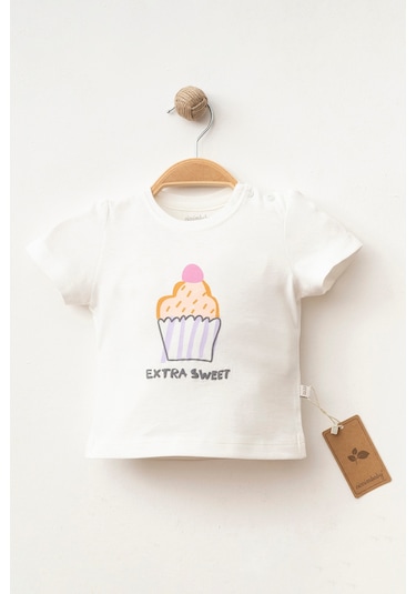 %100 Pamuklu Extra Sweet T-shirt Ekru
