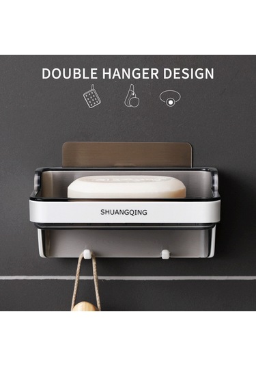 Gajeena Beyaz Duvarlı Sabun Tutucu, Delmezsiz Montaj, İki Kanca, Su Akışlı Tabanlı, Banyo/mutfak, Abs+as Malzeme, Uzun Ömürlü Beyaz