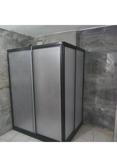 Nokta Duşakabin 110 x 70 Teknesiz Mika Plastik Camlı Siyah Profilli Duşakabin Şeffaf