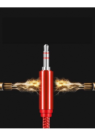 Hasır Örgülü 2 Metre Aux Kablosu Ses Kablosu 3.5 Mm Kırmızı