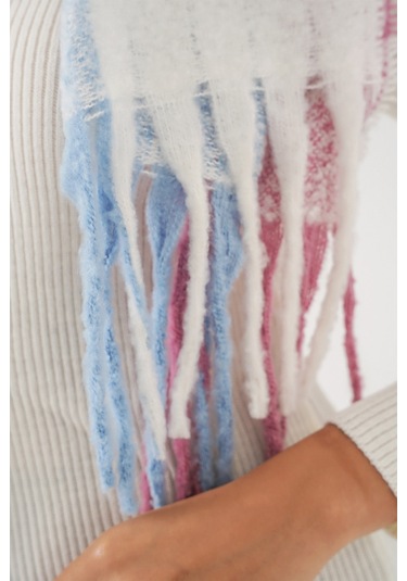 Kadın Yumuşak Dokulu Kalın Şal Atkı 15951 - Pudra Pudra