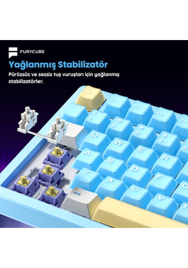 Furycube F75 Pro Alüminyum Mekanik Klavye - Rgb, Hotswap, Kablosuz, Mac/windows Uyumlu, Mavi