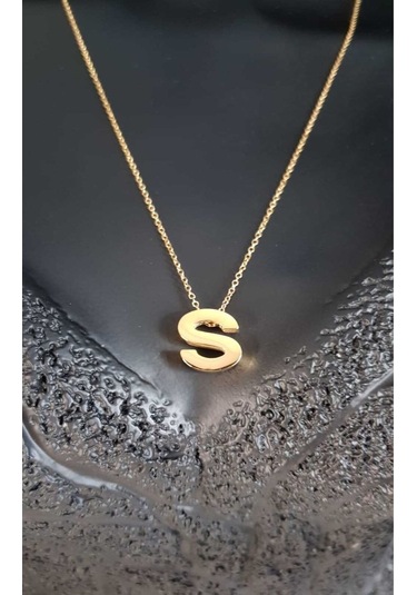 Vog Kişiye Özel Üç Boyutlu Çelik S Harf Sarı Renkdeniz Ve Havuz Suyuna Dayanıklı Paslanmaz Kolye Sarı