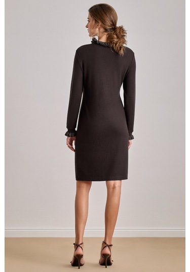 Diz Boy Kahverengi Örme Elbise Kahverengi