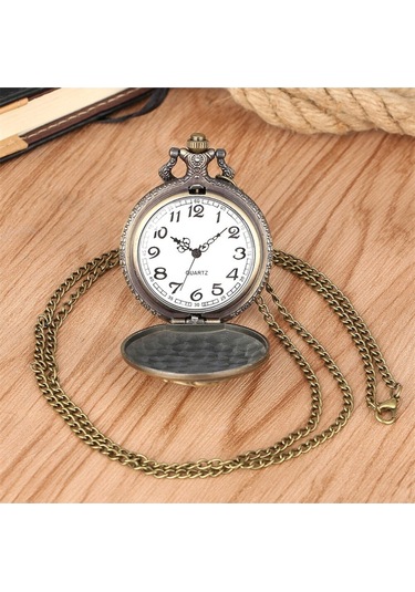 Kişiye Özel Retro Tasarımlı Quartz Tren Kabartmalı Zincirli Köste