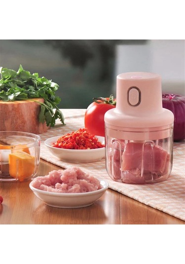 Usb Elektrikli Mutfak Blender Mikseri Sarımsak Ezici Kıyma Makinesi Pembe