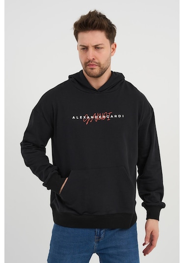 Alexandergardı Özel Unisex Baskılı Kapüşonlu Kanguru Cepli Sweatshirt Unx-0017602 Siyah