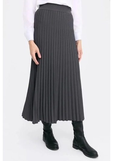 Desen Triko Kadın Pileli Triko Etek 1321 Antrasit Antrasit