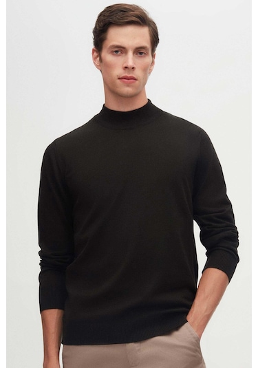 D'S Damat Regular Fit Pamuk Karışımlı Yarım Balıkçı Erkek Triko Kazak - Siyah