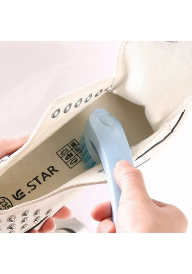 Springsun Mavi Plastik Yumuşak Tüylü 2'li Ev Temizliği Fırça - Ayakkabı Ve Giysi Temizleyici El Kolu Desenli