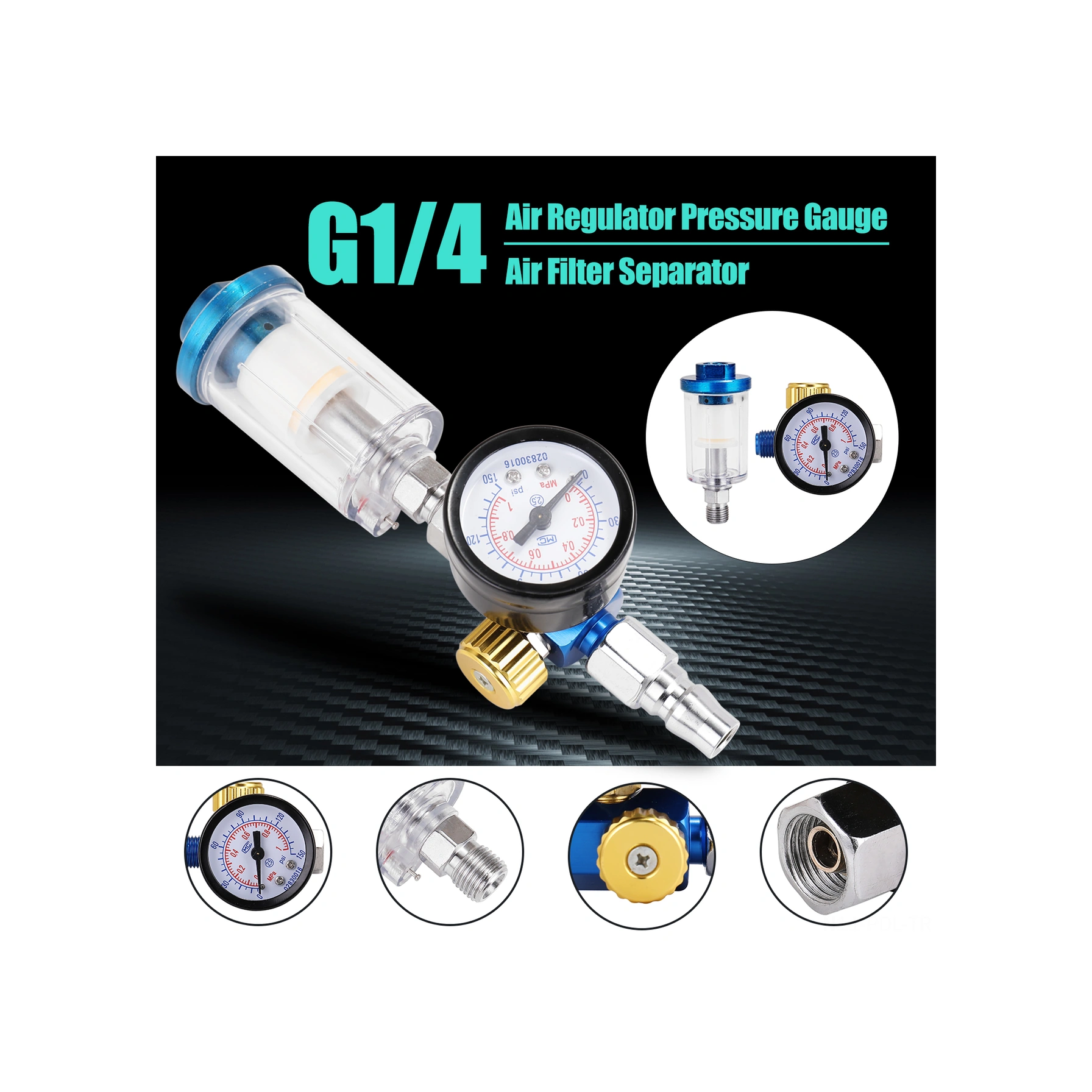 Padalink Metal Hava Filtresi Ve Regülatörü - 0-1mpa Ayar Aralığı, 1/4" Bağlantı, Görünür Manometre, Su Trapi İle