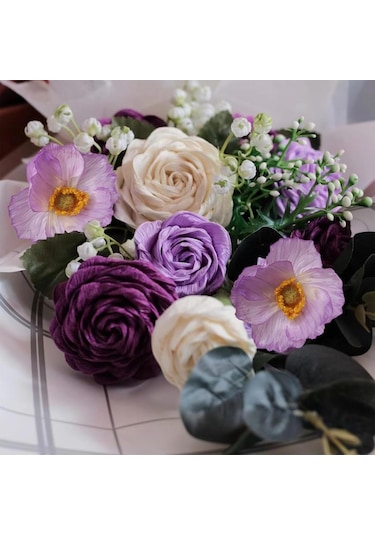 Yapay Çiçek Gelincik Çiçeği Lila Renk 3 Çiçek 1 Tomurcuk 59cm