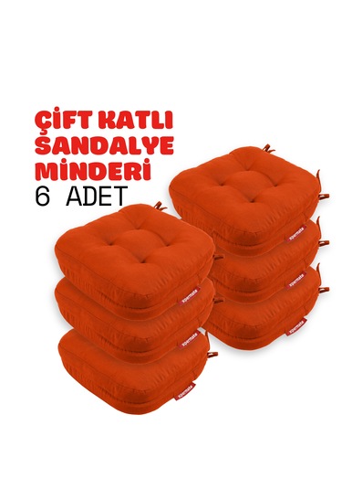Xpermate 6'lı Çift Kat Sandalye Minderi 42x42x8 Kiremit