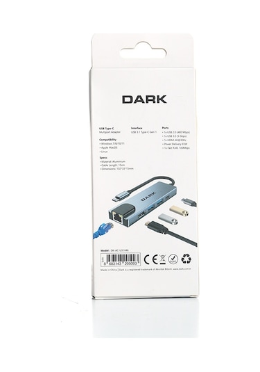 Dark Usb 3.1 Type-c To Ethernet Hdmi Usb-c Pd 65w Dk-ac-u31x46
