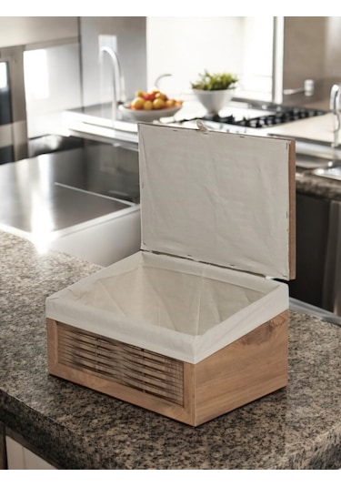 Ahşap Ekmek Sepeti Yıkanabilir Kumaşlı Atlantik Çam Ahşap