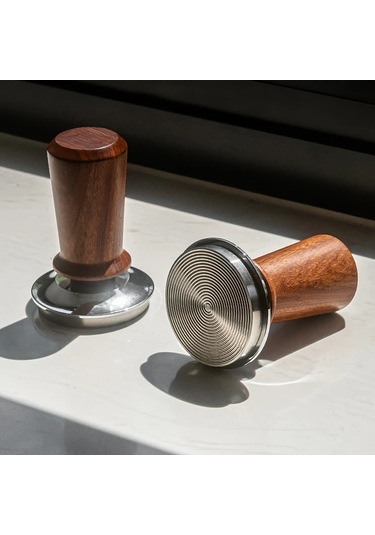 Motion003 58 Mm 51 53 58mm Espresso El Tampu Kalibreli Spring Yüklü Kahve Tampu Paslanmaz Çelik Dalga Tabanı 13 61kg Ahşap Sapak Barista Sınıfı Ahşap