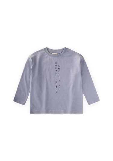 Cigit Sloganlı Uzun Kollu T-shirt 2-10 Yaş Pastel Mavi