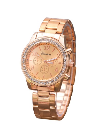 Padalink Bayanlar İçin Gümüş Rose Altınlı, Üç Gözlü, Taşlı, Dayanıklı Çelik Kordonlu, Stiliş Günlük & Özel Etkinlikler Kol Saati Diğer