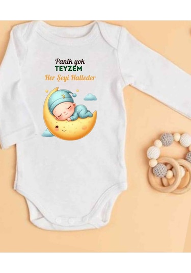 Lupi İsimli Zıbın Yazılı Bebek Zıbın Bej Melanj-gümüş Beyaz