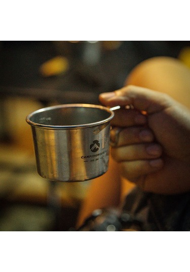 Ranyeek 304 Paslanmaz Çelik Kamp Kupa, Doğrudan Isıtılabilir, İç Ölçü Skalaları, Taşınabilir, 160ml Gümüş