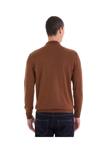 Hatemoğlu Kahverengi Regular Fit Düz Yarım Balıkçı Yaka Yünlü Triko Kazak Kahverengi