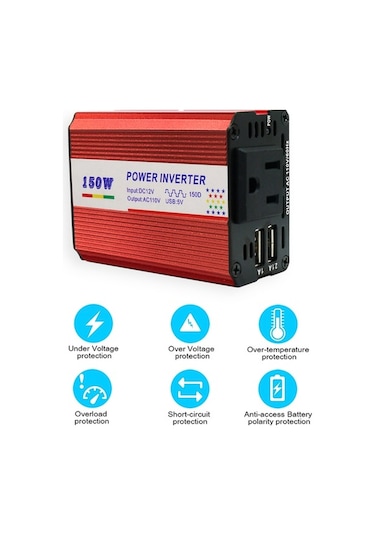 Novahub 150w Araç Inverter Dc 12v Ac 220v 3.1a Çift Usb Taşınabilir Ab Priz