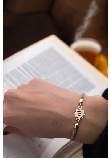 Aile Temalı Yaprak Figürlü Örgülü 14 Ayar Altın Plakalı Hediye Bileklik-331sembol-kahverengi Altın