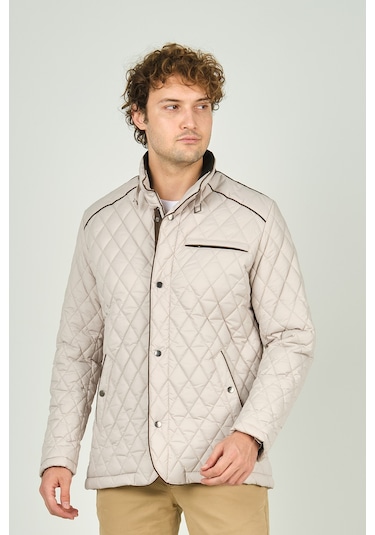 Daynax Erkek Dik Yaka Fermuar Ve Çıtçıt Kapamalı Kapitone Kaban 1000 Bej Bej