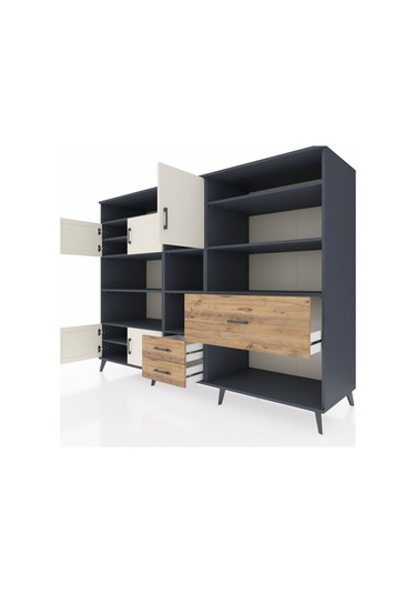 Kronos Dolap 13 Raflı 3 Çekmeceli 5 Kapaklı 220x59x163 Antrasit-a Antrasit-aytaşı/çam