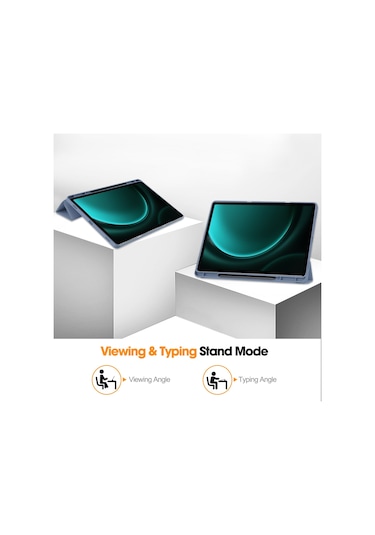 Samsung Uyumlu Galaxy Tab S9 Fe Kılıf Üç Katlı Stand Kalem Yuvası Tablet Deri Kapak