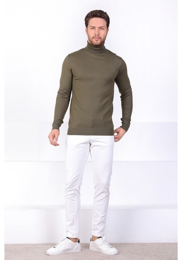 Ferraro K.Haki Balıkçı Yaka Pamuk Kazak Haki