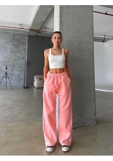 3 İplik Şardonlu Oversize Eşofman Somon Somon
