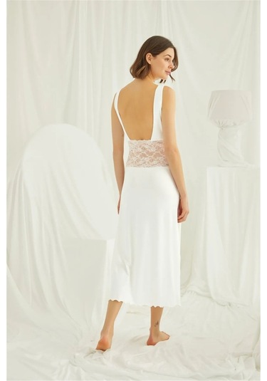 Monamise 18460 Kadın Kalın Askılı Sırt Dekolteli Gecelik -ekru Ekru