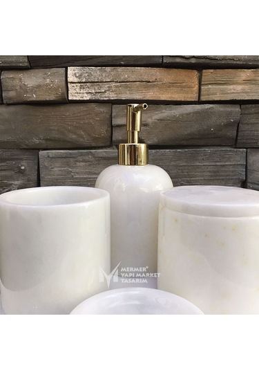 Beyaz Mermer 5 Parça Banyo Seti Beyaz