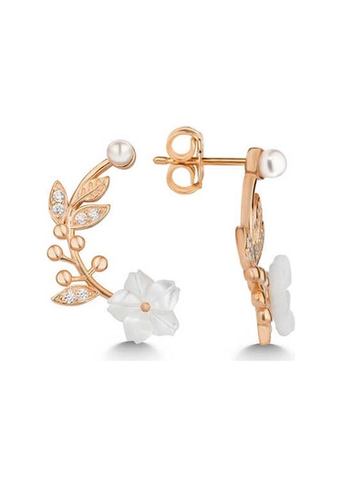 Caelo Gümüş Rose Sedef Çiçek Çivili Kadın Küpe