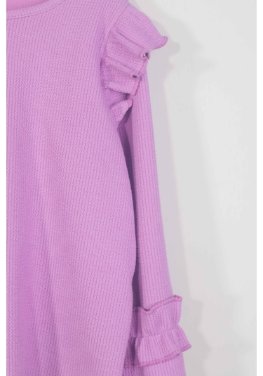 Luess Omuzu Ve Kolu Fırfırlı Likralı Kız Çocuk Takım - Lila