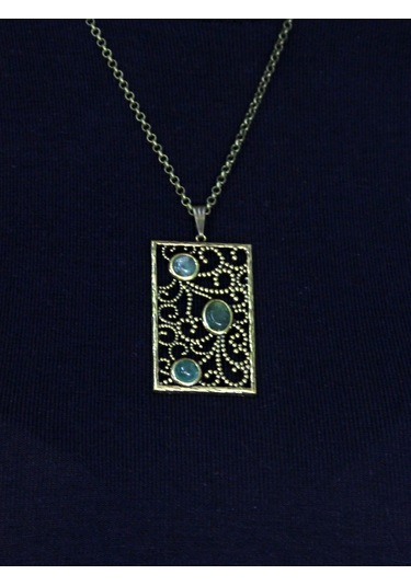 Doğal Taş Yeşil Akik 3'lü Doğal Taşlı Antik Kadın Kolye Euk45ya Yeşil