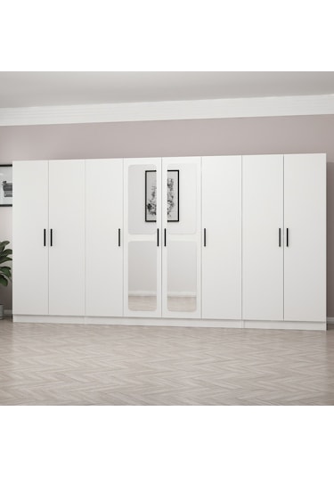 Kale 8 Kapak Aynalı 2 Çekmece Zincir Dolap - Beyaz 190cm