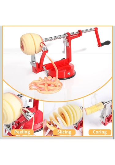 3 Ü 1 Arada Çok Fonksiyonlu Meyve Aleti, Güçlü Emici Taban Ve Paslanmaz Çelik Bıçaklar Kırmızı