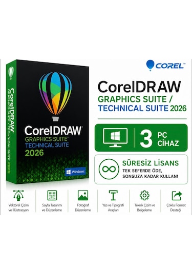 Corel Coreldraw Graphics Suite/technical Suite 2026 Windows - 3 Pc Süresiz Dijital Kod