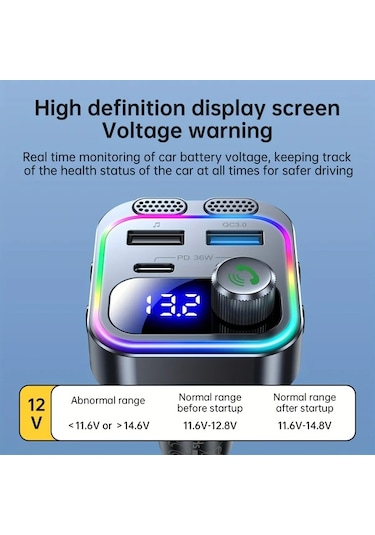 Honeybeeshop Kablosuz Araba Şarj Cihazı Mp3 5.4 66w Hızlı Şarj Pd Qc3.0 Usb Çift Mikrofonlu Hd Ekran Müzik Çalma Araba Ses Sistemi