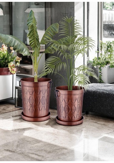 The Mia Prizma Saksı Bakır Kaplama 37x31x46 Cm