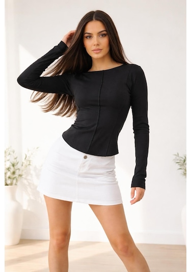 Divinus Kadın Slim Fit Pamuklu Uzun Kollu Bodysuit Siyah