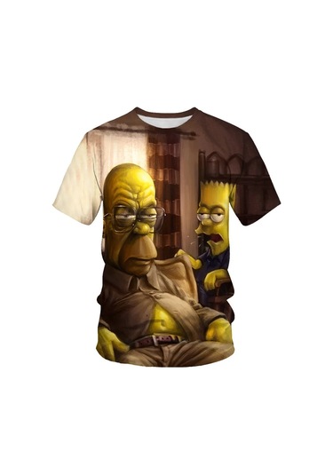 Disney Simpsons Karikatür Baskı Erkek T-shirt Yazlık Kısa Kollu Rahat Teemavi Mavi