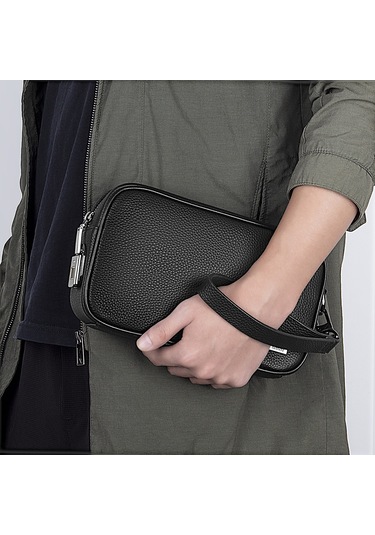 Wiwu Master Hakiki Deri Parmak İzi Kilitli Çok Fonksiyonlu Taşınabilir Mobil Aksesuar Çantası Siyah