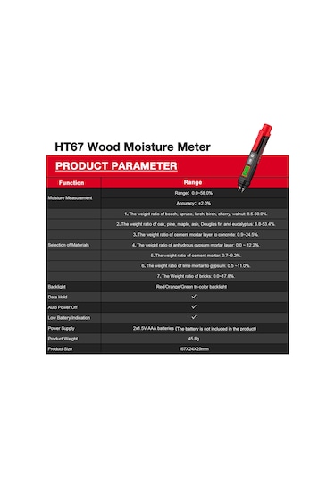 Springsun Habotest Ht67 Profesyonel 2 İğneli Dijital Taşınabilir Nem Ölçer %0-58