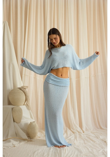 Mai Collection Naval Mavi Crop Etek Triko Takım