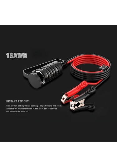 Xuweiwei 16.4ft Tr-29a Tiger Clip Flat Line 16awg Araç Akü Adaptörü Krokodil Klips Ve Aux Bağlantı İle 12v Soket Bakır Kablo Universal Şarj Kablosu